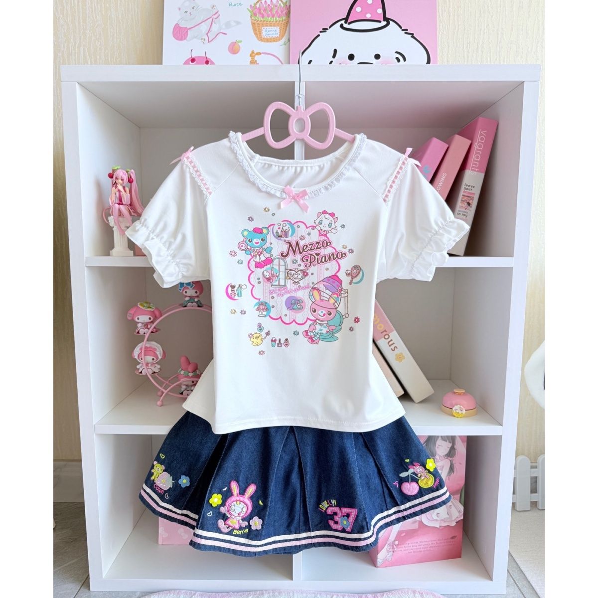 Embroidery Cotton Shirt - Японские милые комплекты юбок, летняя новая