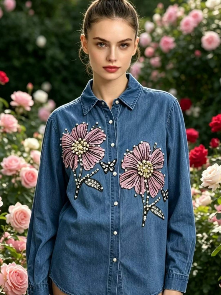 Женские джинсовые блузки с выш – обзор и цена Embroidery Cotton Shirt