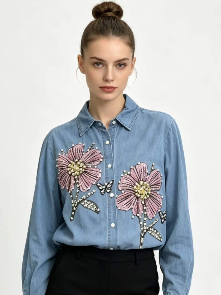 Женские джинсовые блузки с выш – обзор и цена Embroidery Cotton Shirt